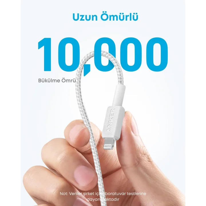 322 USB-C to Lightning Örgülü Kablo, 1.8 m, Beyaz - A81B6