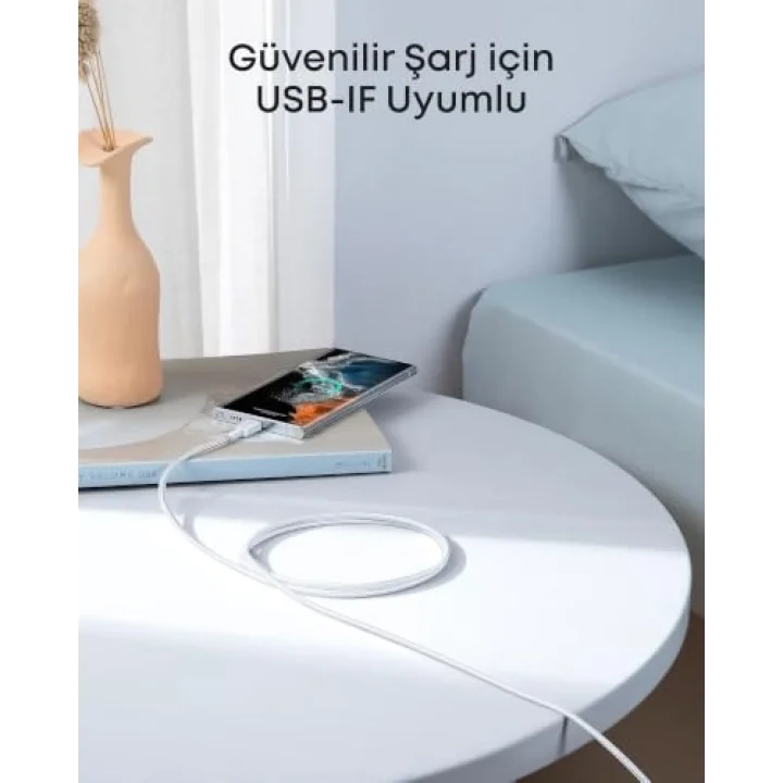 322 USB-C - USB-C Hızlı Şarj Kablo, 1.8 Metre, Beyaz - A81F6