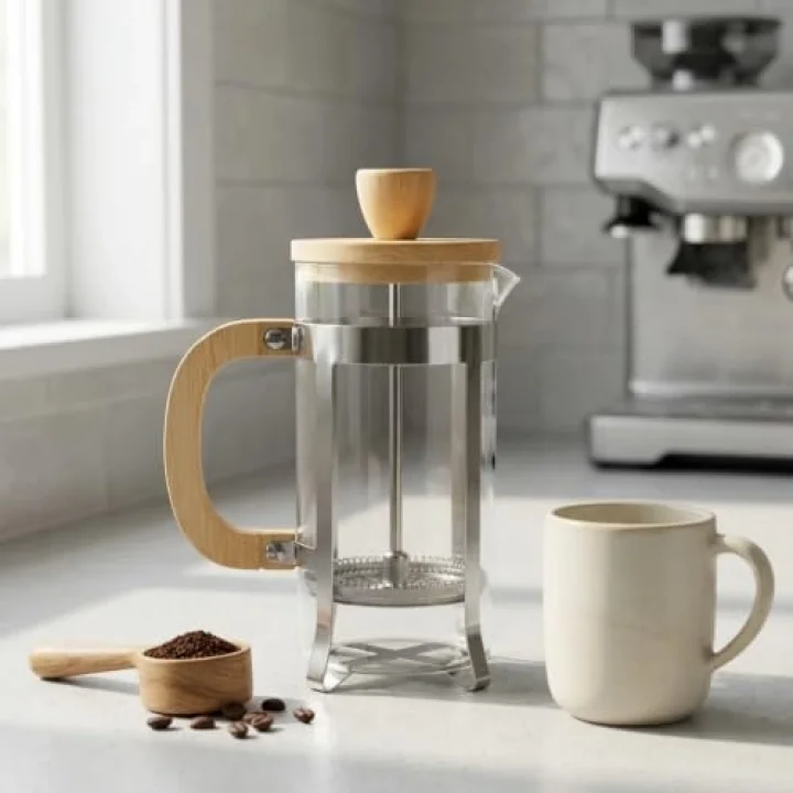 350 ml French Press Kahve ve Bitki Çayı Demliği - Paslanmaz Çelik İç Yapı, Akasya veya Bambu Ahşap Detay Seçenekleriyle Lüks Borosilikat Cam Tasarım (BAMBU KULP)