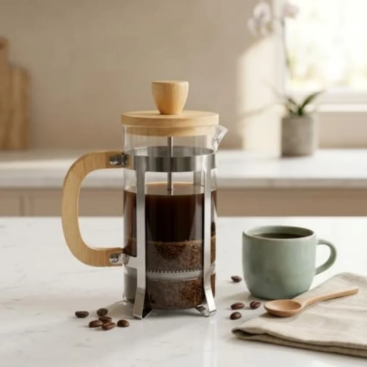 350 ml French Press Kahve ve Bitki Çayı Demliği - Paslanmaz Çelik İç Yapı, Akasya veya Bambu Ahşap Detay Seçenekleriyle Lüks Borosilikat Cam Tasarım (BAMBU KULP)