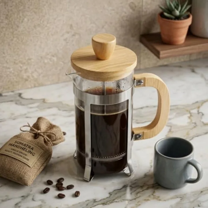 350 ml French Press Kahve ve Bitki Çayı Demliği - Paslanmaz Çelik İç Yapı, Akasya veya Bambu Ahşap Detay Seçenekleriyle Lüks Borosilikat Cam Tasarım (BAMBU KULP)