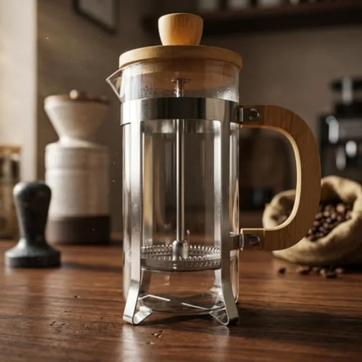 350 ml French Press Kahve ve Bitki Çayı Demliği - Paslanmaz Çelik İç Yapı, Akasya veya Bambu Ahşap Detay Seçenekleriyle Lüks Borosilikat Cam Tasarım (BAMBU KULP)
