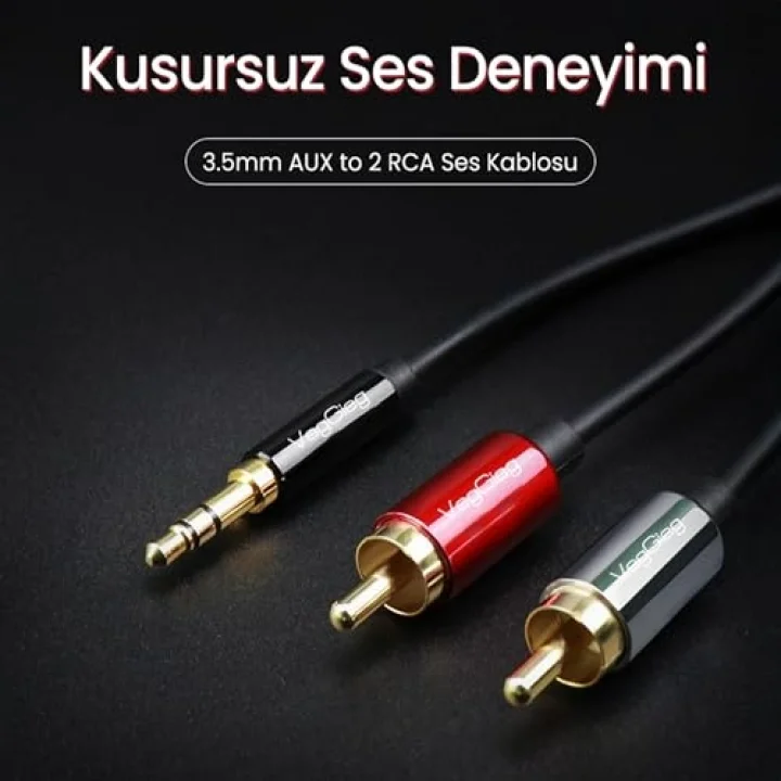 3.5mm AUX to 2 RCA Ses Kablosu 1 Metre