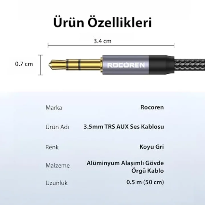 3.5mm Hi-Fi TRS AUX Ses Kablosu 5 Metre