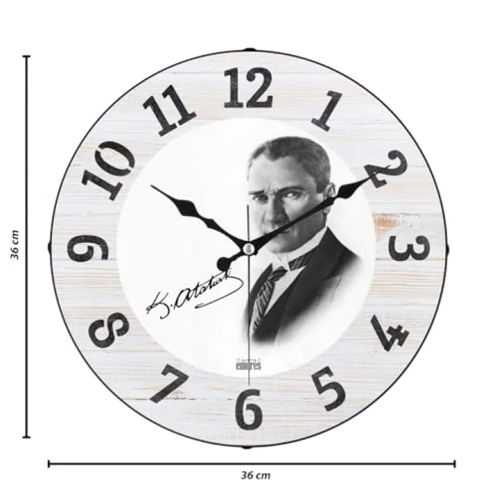 36 Cm Gerçek Bombe Cam Akar Saniye Sessiz Mekanizma Dekoratif Atatürk Duvar Saati