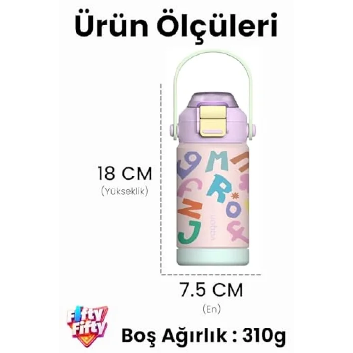 360 ML Çocuk Termosu Tek Kapak Çift Kullanım Pipetli Rahat İçim Kulplu Paslanmaz Çelik Termos 1104-360ML Turuncu