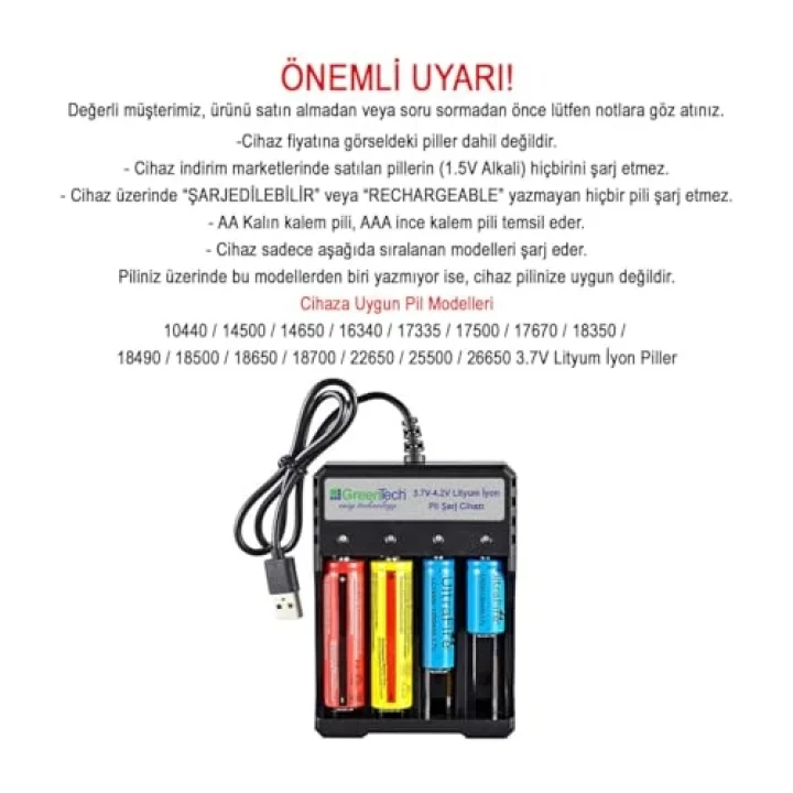 3.7 – 4.2 Lityum İyon Pil Şarj Cihazı (Dört Yuvalı) / GT-BC05