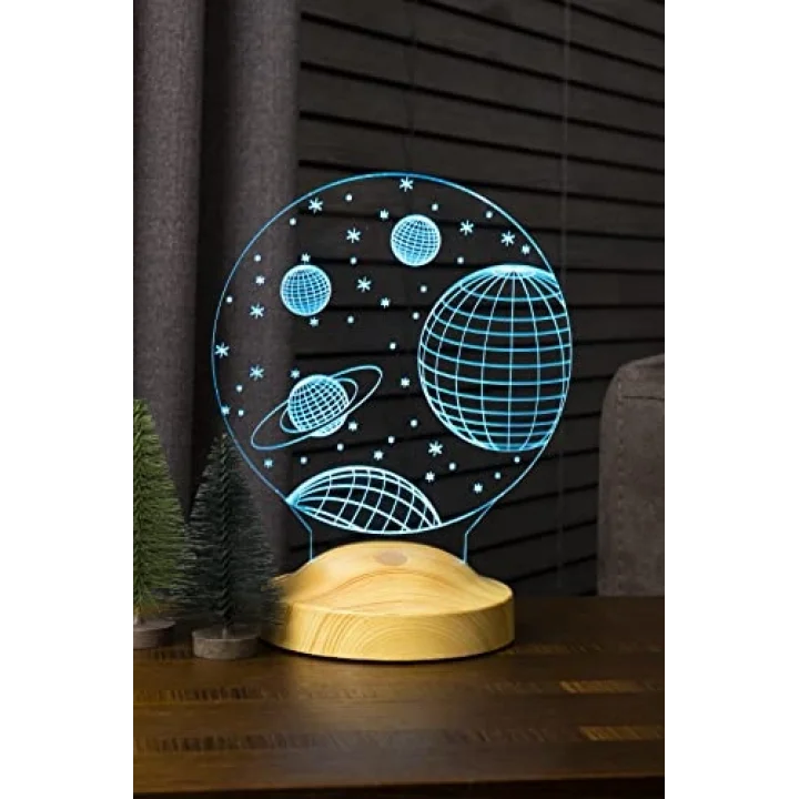 3D 3 Boyutlu Uzay Temalı LED Lamba