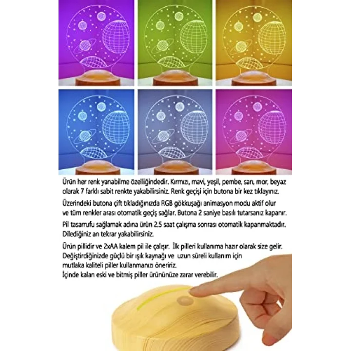 3D 3 Boyutlu Uzay Temalı LED Lamba