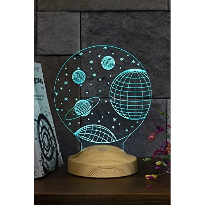 3D 3 Boyutlu Uzay Temalı LED Lamba