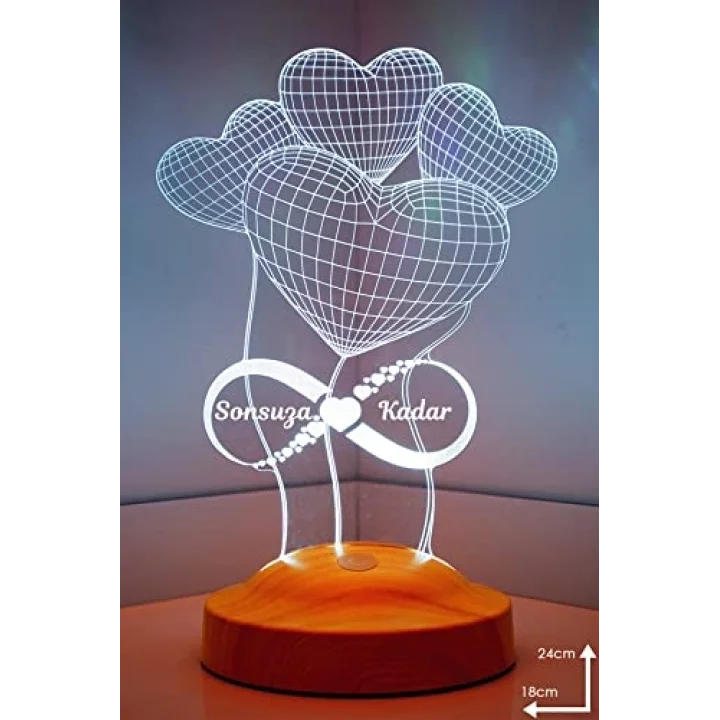 3D Balon Kalpler Sonsuzluk Hediyesi 3 Boyutlu Led Lamba