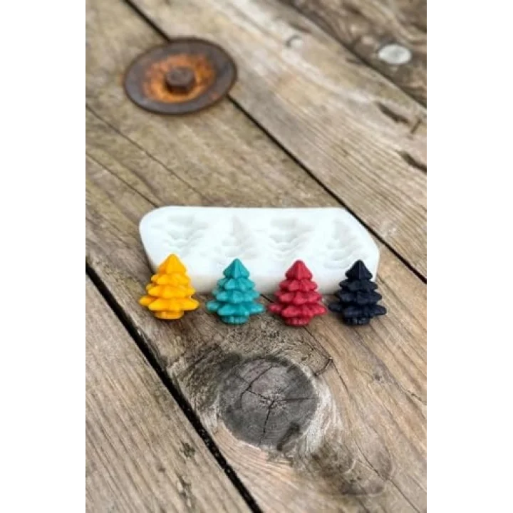 3D Çam Ağacı Mini Dörtlü Mum Kalıbı (Silikon)