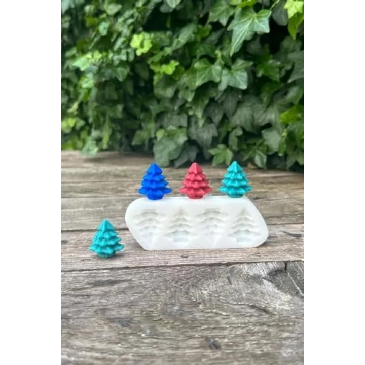 3D Çam Ağacı Mini Dörtlü Mum Kalıbı (Silikon)