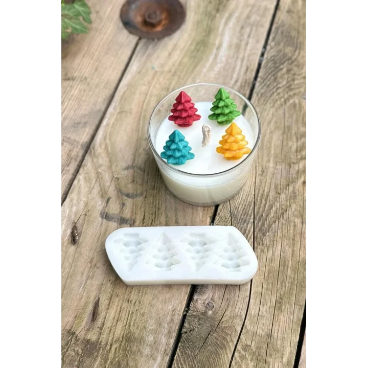 3D Çam Ağacı Mini Dörtlü Mum Kalıbı (Silikon)