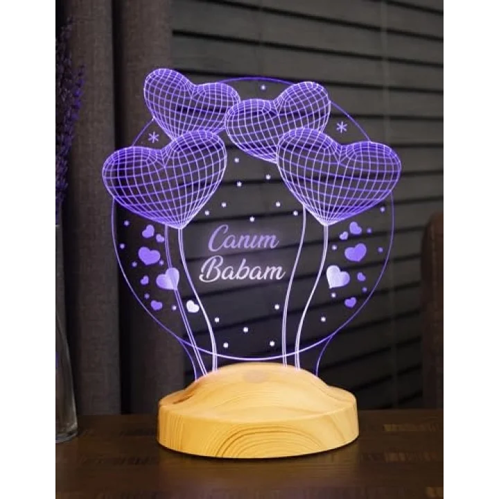 3D Canım Babam Hediyesi 3 Boyutlu Balon Kalpler Küre Led Lamba