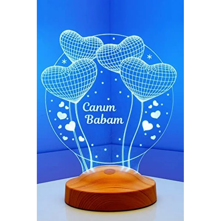 3D Canım Babam Hediyesi 3 Boyutlu Balon Kalpler Küre Led Lamba