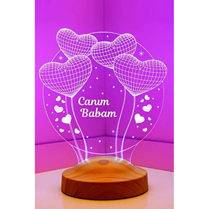 3D Canım Babam Hediyesi 3 Boyutlu Balon Kalpler Küre Led Lamba