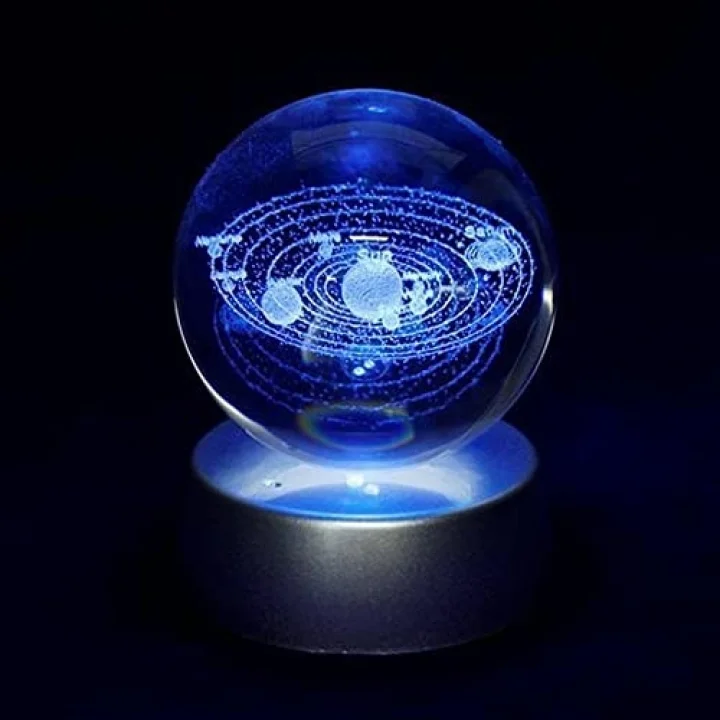 3D Işıklı Gezegen Cam Küre Dekoratif Hediyelik