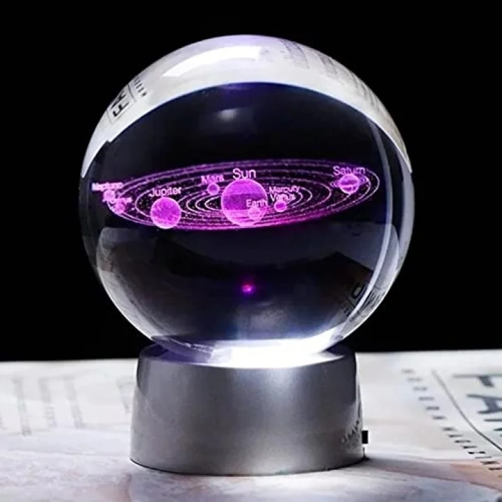 3D Işıklı Gezegen Cam Küre Dekoratif Hediyelik