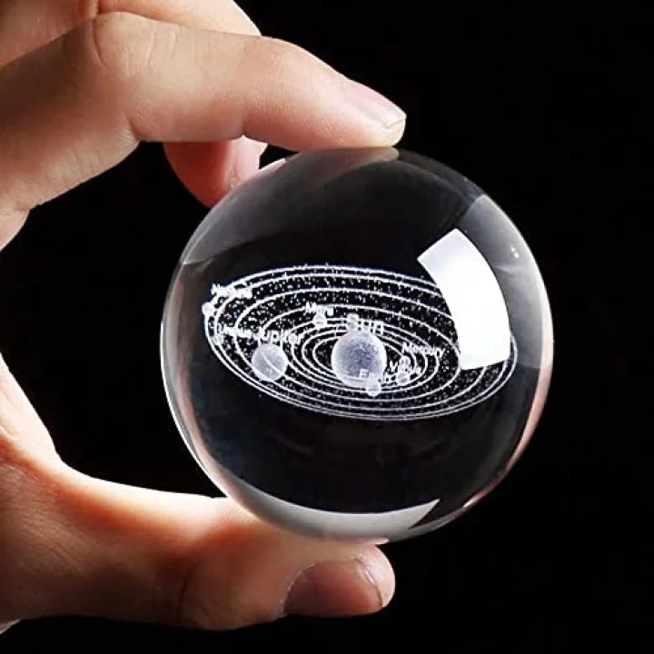 3D Işıklı Gezegen Cam Küre Dekoratif Hediyelik