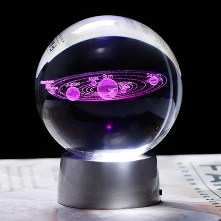 3D Işıklı Gezegen Cam Küre Dekoratif Hediyelik