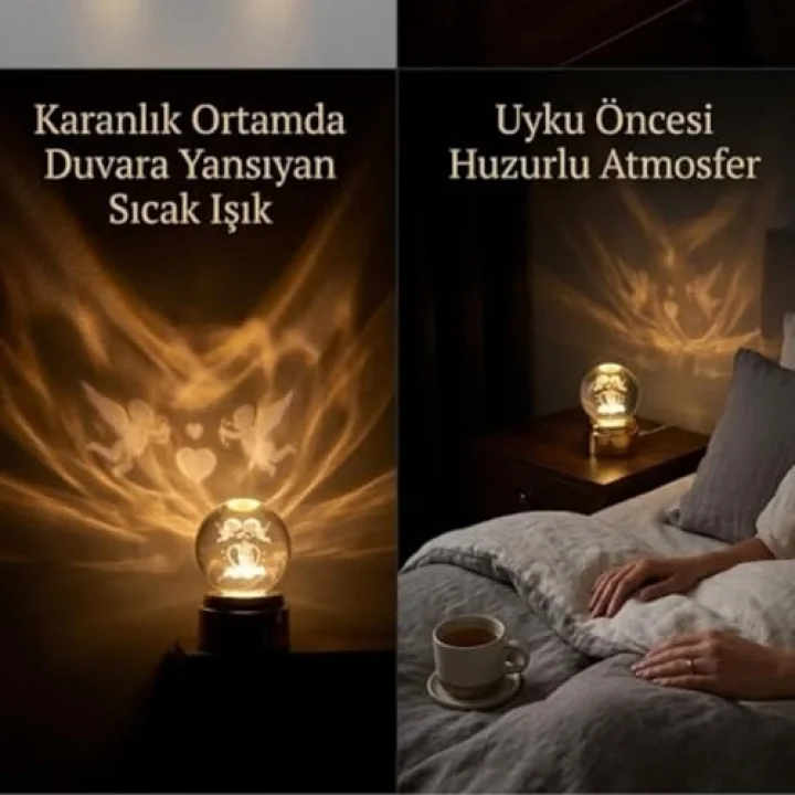 3D Lazer Kazımalı Kristal Top Gece Lambası, Altın Rengi Tabanlı, USB Bağlantılı, Romantik Çift Temalı, Masa Dekoru