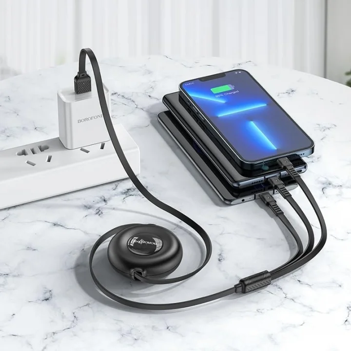 3in1 USB iPhone 17 ile Uyumlu Şarj Kablosu – Type-C, Lightning, Micro USB Çoklu Şarj Kablosu, 2A Hızlı Şarj, 1 Metre, TPE Kaplama, Aynı Anda 3 Cihaz Şarj Etme | BX74
