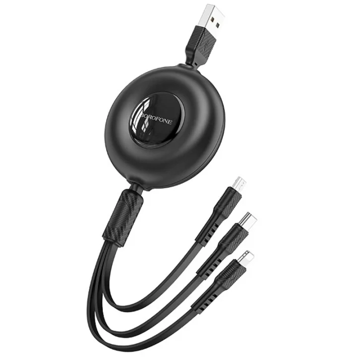 3in1 USB iPhone 17 ile Uyumlu Şarj Kablosu – Type-C, Lightning, Micro USB Çoklu Şarj Kablosu, 2A Hızlı Şarj, 1 Metre, TPE Kaplama, Aynı Anda 3 Cihaz Şarj Etme | BX74