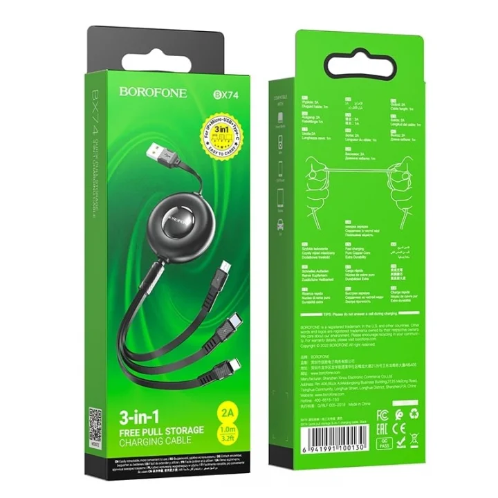 3in1 USB iPhone 17 ile Uyumlu Şarj Kablosu – Type-C, Lightning, Micro USB Çoklu Şarj Kablosu, 2A Hızlı Şarj, 1 Metre, TPE Kaplama, Aynı Anda 3 Cihaz Şarj Etme | BX74