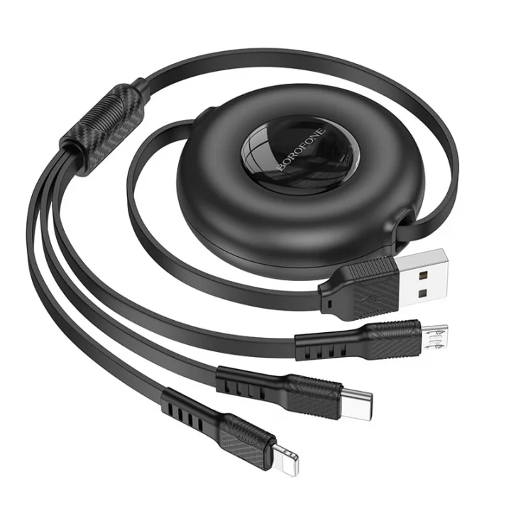 3in1 USB iPhone 17 ile Uyumlu Şarj Kablosu – Type-C, Lightning, Micro USB Çoklu Şarj Kablosu, 2A Hızlı Şarj, 1 Metre, TPE Kaplama, Aynı Anda 3 Cihaz Şarj Etme | BX74