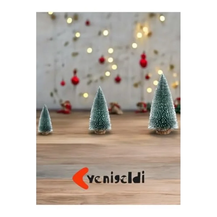 3’Lü Çam Ağacı Seti – 15 Cm, 15 Cm, 20 Cm Masa Üstü Yılbaşı Süsü, Dekorasyon Ağacı, Yeşil