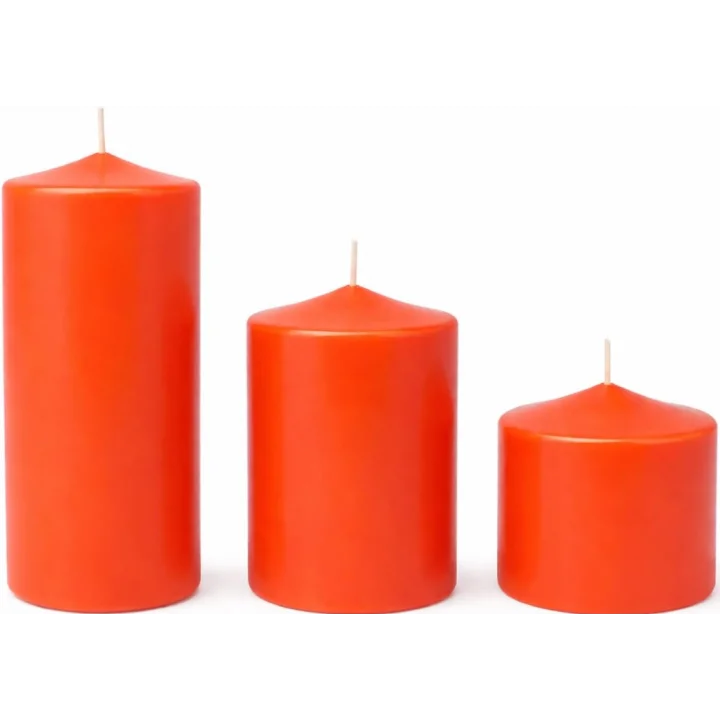 3’lü Dekoratif Silindir Blok Mum Seti,Turuncu Renk, İçten Yanan Fitilli Sütun Mumlar, 7 cm Çap, 7 cm, 10 cm, 15 cm Yükseklik, Ev Dekorasyonu, Masa ve Özel Gün Ambiyans Mumları