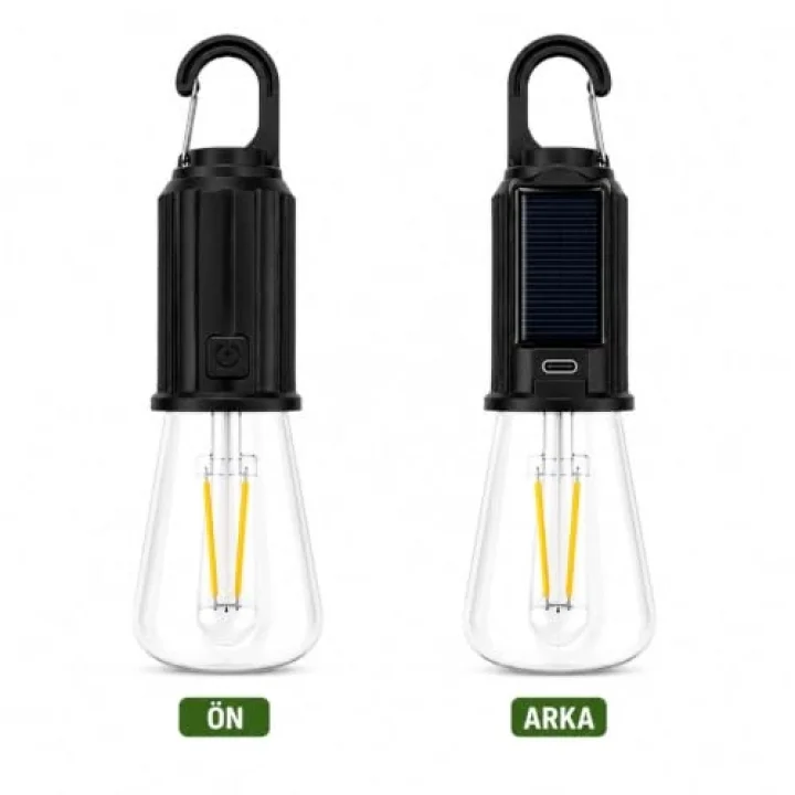 3’lü Set Solar Şarjlı LED Kamp Lambası, Type-C Şarj Girişli Sıcak Beyaz Işıklı Askı Kancalı Taşınabilir Ampul, Kamp Çadır Karavan Bahçe ve Elektrik Kesintisi İçin