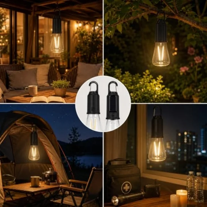 3’lü Set Solar Şarjlı LED Kamp Lambası, Type-C Şarj Girişli Sıcak Beyaz Işıklı Askı Kancalı Taşınabilir Ampul, Kamp Çadır Karavan Bahçe ve Elektrik Kesintisi İçin