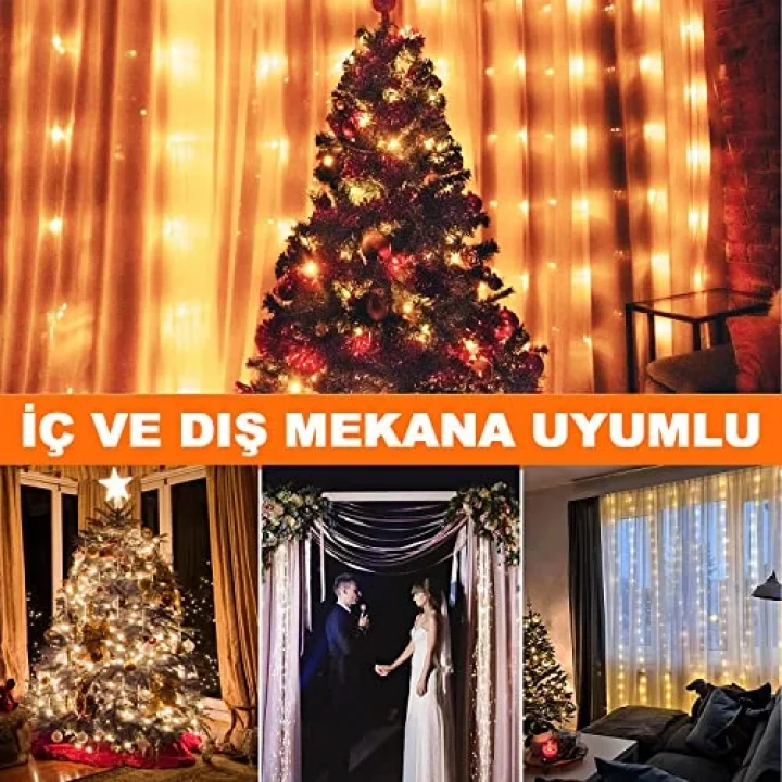3x3 Metre Peri Led Kumandalı Perde Asma Kancalı Peri Led Yılbaşı Led Gün Işığı Led Işık 8 Modlu Parti Işığı Dekoratif Işık Led Saçak Led Işık Perde Led Yılbaşı Dekorasyon