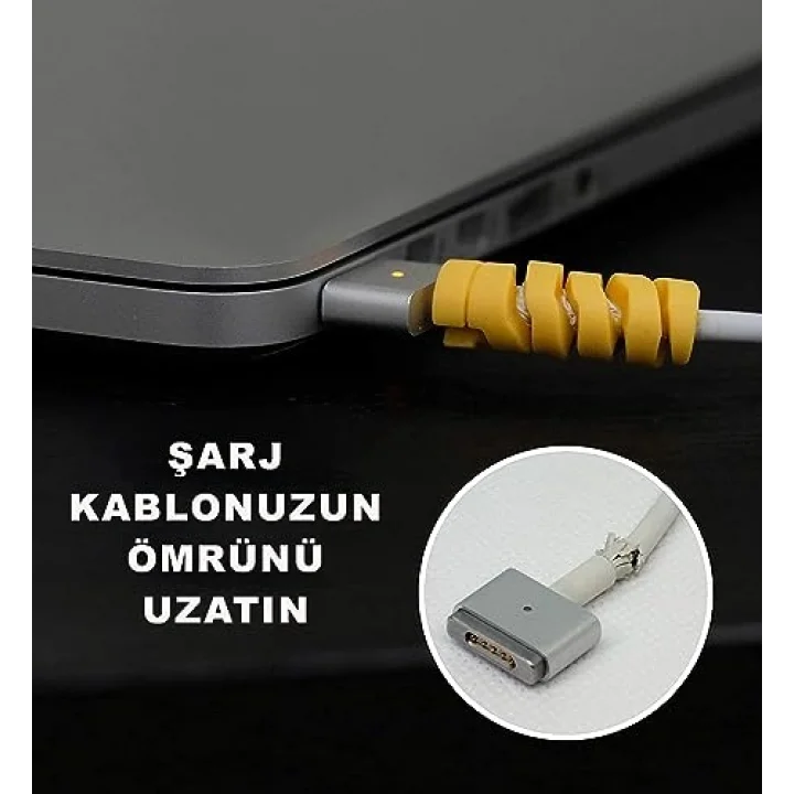 4 Adet Spiral Esnek Silikon Kablo Koruyucu iPhone - Micro USB ve TYPE-C ve Diğer Tüm Kablolar İçin Uygun Kablo Koruyucu 4 Farklı Renk