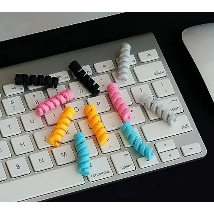 4 Adet Spiral Esnek Silikon Kablo Koruyucu iPhone - Micro USB ve TYPE-C ve Diğer Tüm Kablolar İçin Uygun Kablo Koruyucu 4 Farklı Renk
