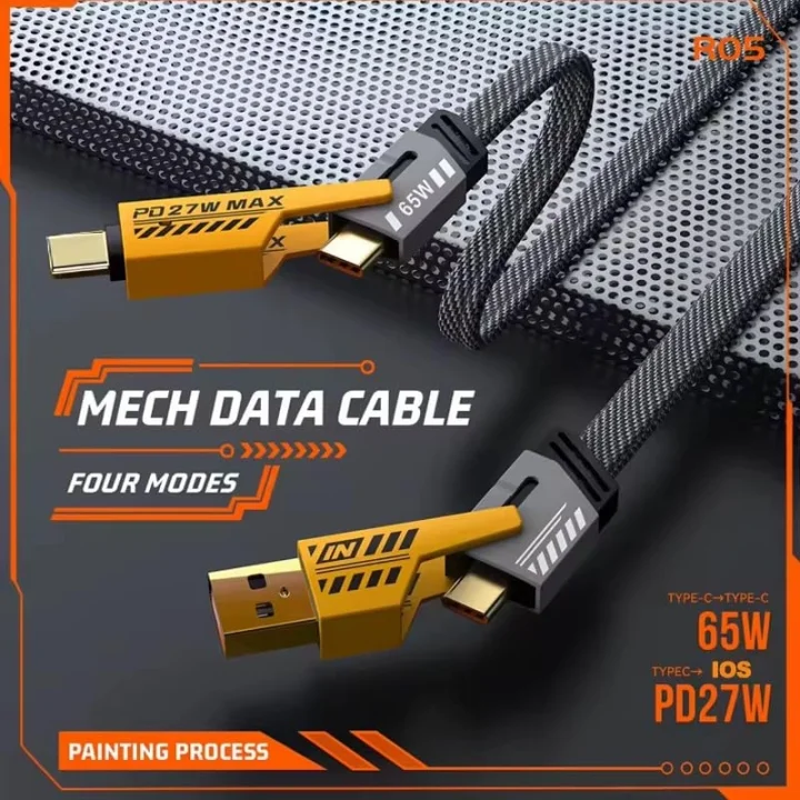 4 in 1 Çoklu USB Şarj Kablosu: 1M, Type C to Lightning Örgü Şarj Kablosu USB A/USB C 65W Tip C/27W PD Her Cihaz ile Uyumlu Metal Başlıklı