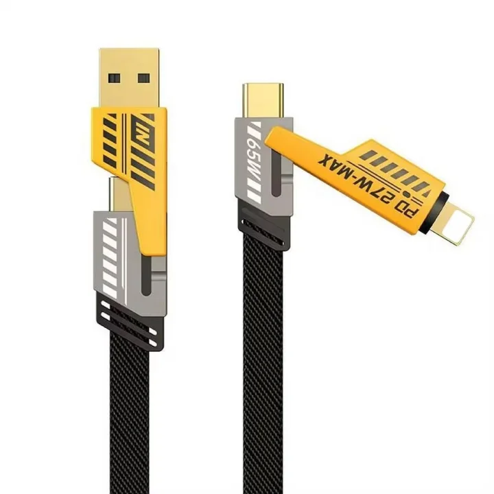 4 in 1 Çoklu USB Şarj Kablosu: 1M, Type C to Lightning Örgü Şarj Kablosu USB A/USB C 65W Tip C/27W PD Her Cihaz ile Uyumlu Metal Başlıklı