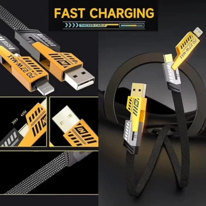 4 in 1 Çoklu USB Şarj Kablosu: 1M, Type C to Lightning Örgü Şarj Kablosu USB A/USB C 65W Tip C/27W PD Her Cihaz ile Uyumlu Metal Başlıklı