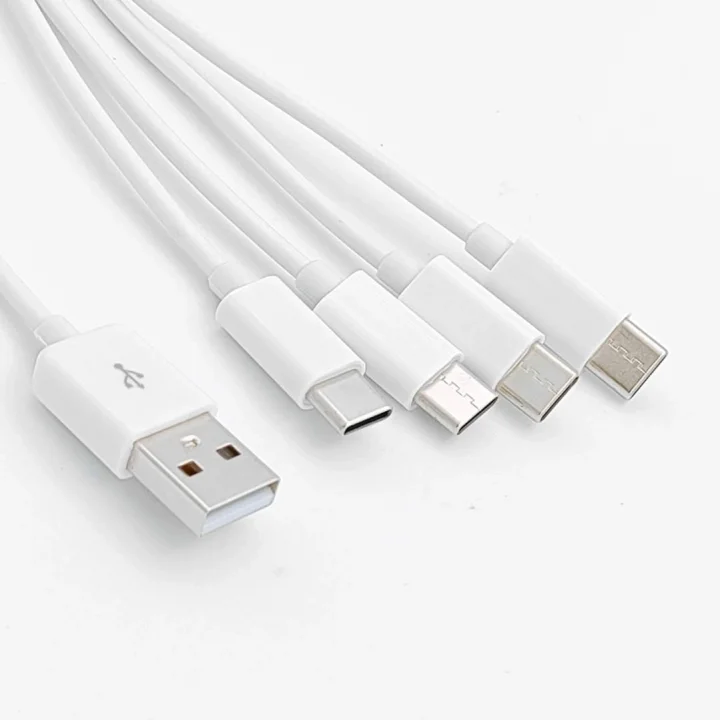 4 in 1 USB Tip-C Şarj Kablosu Çoklayıcı, Beyaz, 1 Metre, Çoklu Cihaz Şarj Kablosu