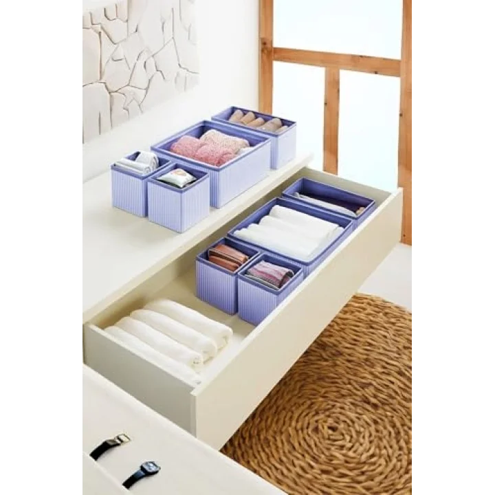 4lü Lacivert Çizgili Çekmece Içi Organizer Seti