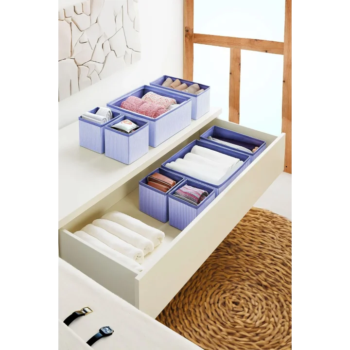 4lü Lacivert Çizgili Çekmece Içi Organizer Seti