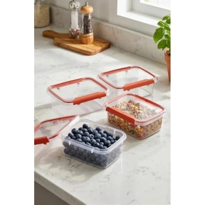 4Lü Set Press - Lock Saklama Kabı 360 ML MAVİ