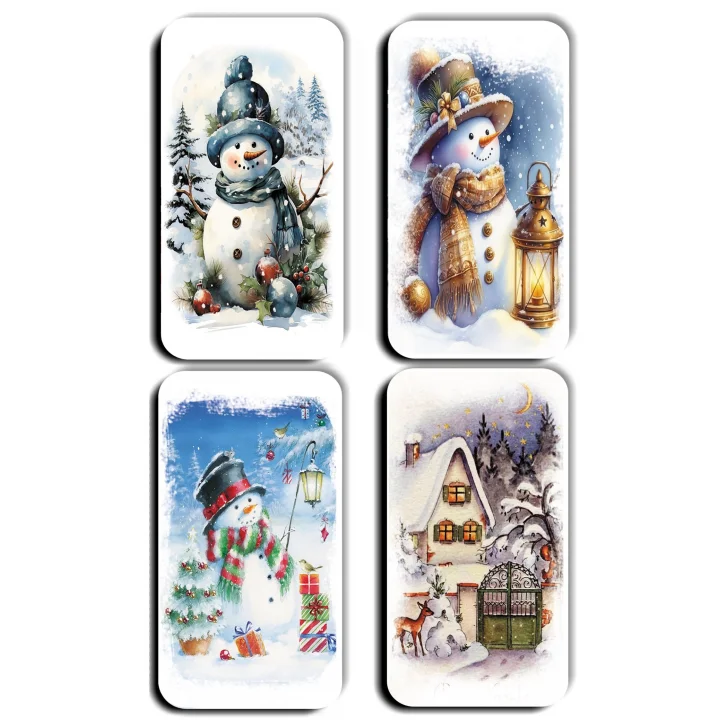 4 lü Simli Yılbaşı Noel Kardan Adam Çam Ağacı Hediye Magnet (5,5 x 11 cm)