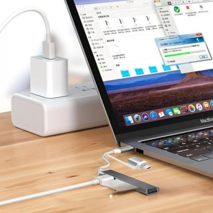 4 Port USB Çoklayıcı ve Type-C Adaptör – 2 in 1 Multi USB 3.0 Hub, MacBook Pro/Air ve Type-C Cihazlar ile Uyumlu, OTG Destekli USB Dönüştürücü