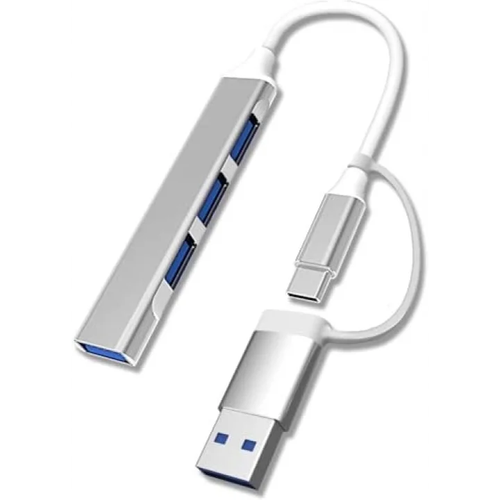 4 Port USB Çoklayıcı ve Type-C Adaptör – 2 in 1 Multi USB 3.0 Hub, MacBook Pro/Air ve Type-C Cihazlar ile Uyumlu, OTG Destekli USB Dönüştürücü