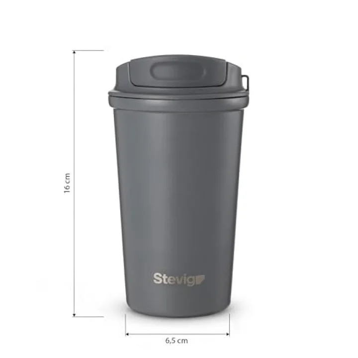 4 Work Flip Open Coffee Mug Çelik Termos 400 Mililitre Grey ST-251