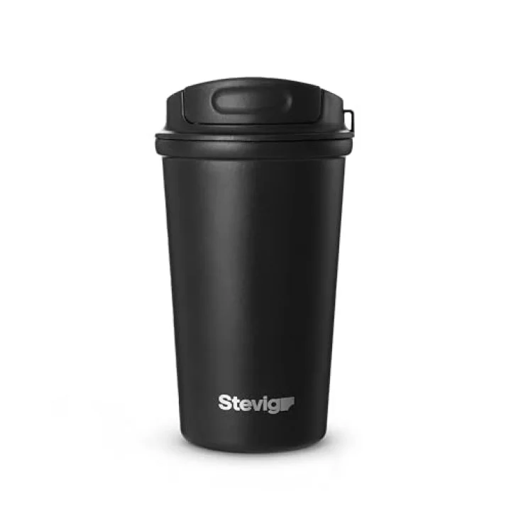 4 Work Flip Open Coffee Mug Çelik Termos 400 ML Black ST-250