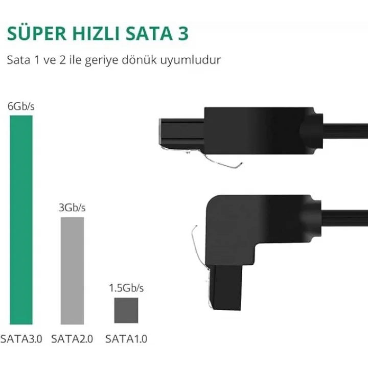 40 cm Sata Data Kablo - 90 Derece - Metal Klip